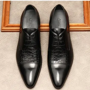 Chaussures Richelieu en Cuir de Vachette Véritable pour Hommes Style Britannique Bout Pointu Brogue Gauffré Respirantes Business