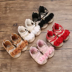 Sandali Primi Passi Neonata Estivi in Pelle PU Suola Morbida Antiscivolo Orecchini Principessa Decorazione Floreale