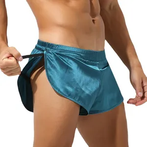 Sexy men's silky satin boxers with side slit for comfortable sleep and lounge wear