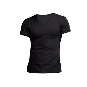 Classic black V-neck t-shirt for men, quick-dry and breathable athletic outdoor top