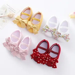 Baby Girls Princess Shoes Soft Sole Bowknot Infant Pre-walker Shoes Floral Polka Dot Heart Pattern First Walkers Shoes