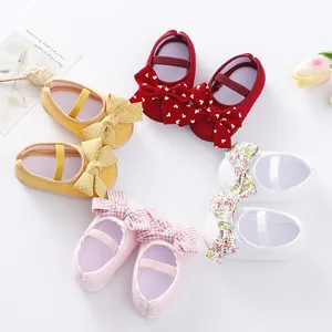 Variety of infant soft-sole princess shoes with charming bows in multiple patterns