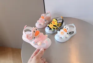 Baby soft sole light-up sandals featuring cute cartoon duck designs in multiple colors