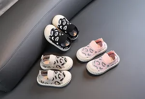 Three pairs of stylish leopard print infant walking shoes in black, pink, and beige.