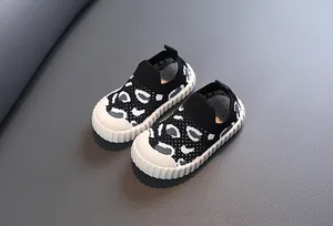 Toddler leopard print walking shoes with soft breathable mesh upper and non-slip rubber soles