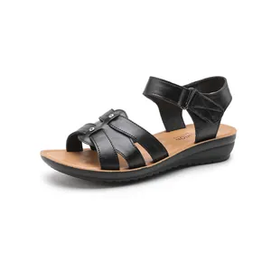 Sandalias planas cómodas de cuero genuino con brillantes para mujer en verano