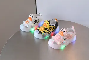 LED light-up toddler sandals featuring a cartoon duck and protective toe cap design