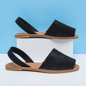 Elegant black flat slingback sandals for women with a classic peep toe and soft sole