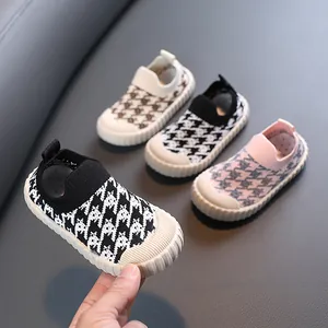 Toddler Kids Mesh Breathable Sports Shoes Plaid Houndstooth Slip-on Sneakers Anti-slip Walker Shoes For Boys Girls School Daily Indoor
