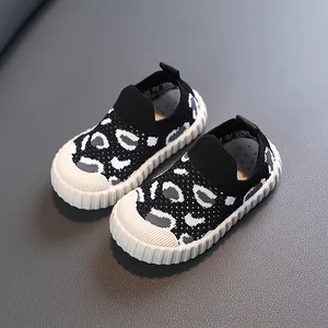 Breathable leopard print mesh baby walking shoes with soft rubber soles for toddlers