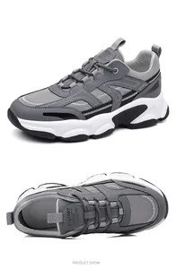 Vista dettagliata di sneaker grigie da uomo con mesh traspirante e suola spessa