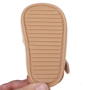 Detailed close-up view showing the anti-slip horizontal tread of baby summer sandal soles