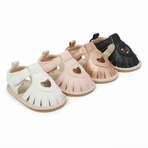Soft sole baby sandals with heart cutouts in four color options for summer