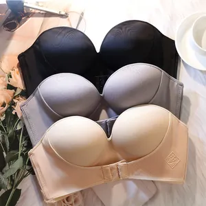 Seamless strapless push up bra with front closure for large cup sizes