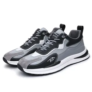 Sneakers da uomo in mesh traspirante grigio e nero con suola in gomma morbida e leggera