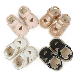 Variety of baby heart-shaped summer sandals in pink gold white and black colors