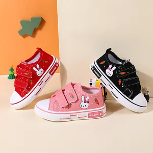 Adorable cartoon bunny print kids canvas shoes with easy velcro straps for toddlers