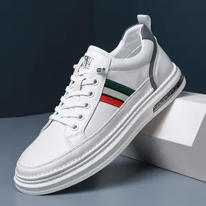 Herren Rindsleder Skateschuhe Weiß Gestreift Mode Lässige Sneakers Low Top Atmungsaktive Jugend Sportschuhe Für Den Täglichen Outdoor