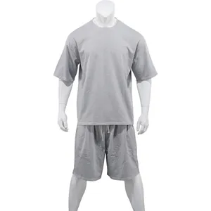 Ανδρικό γκρι σετ με oversized μπλουζάκι και σορτς από βαμβακερό ύφασμα French Terry