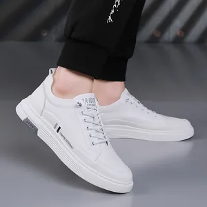 Professional stylish white men's casual sneakers with side astronaut lettering detail