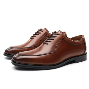 Zapatos Oxford clásicos de cuero marrón para hombre, estilo formal de negocios y retro