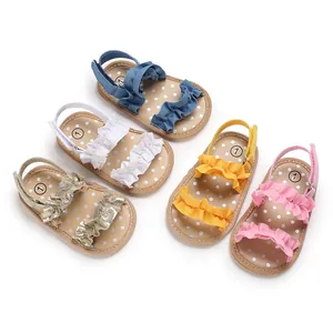 Verschillende kleuren baby sandalen met ruches en stippen binnenzool voor meisjes