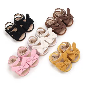 Cute Bowknot Baby Girl Sandals Soft Sole Non-slip Infant Prewalker Shoes Cotton Corduroy Texture Summer Breathable First Walkers