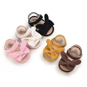 Multi-color infant girl summer sandals with bow decoration, 0-1 year old size.