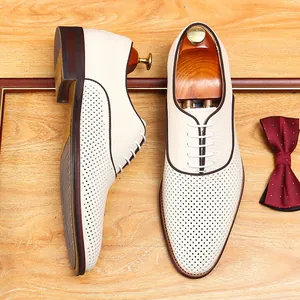 Chaussures Oxford en cuir blanc pour hommes avec design ajouré respirant