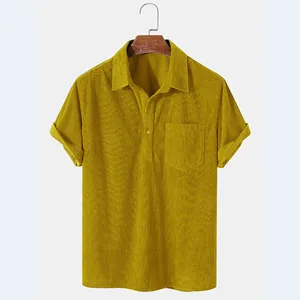 Men's Casual Loose Corduroy Short Sleeve Shirt Stripe Lapel Comfortable Top For Summer Beach Daily Wear Vintage Cotton Shirt