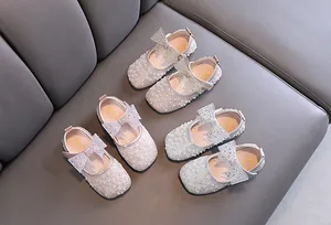 Glitzernde Prinzessinnenschuhe für Mädchen mit Strassschleifen in Rosa Silber Gold