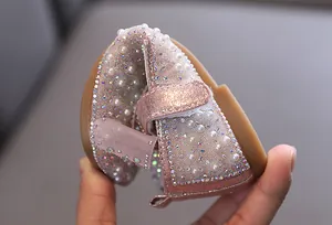 Flexible rosa Glitzer Prinzessinnenschuhe für Mädchen mit Perlen und Strasssteinen