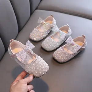 Mädchen Prinzessin Schuhe Strass Künstliche Perle Schleife Formale Kunstleder Schuhe Für Hochzeit Party Performance Kinder