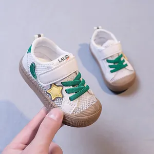 Breathable mesh toddler sneakers for girls featuring anti-slip rubber soles and star design