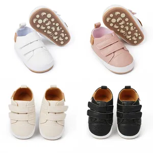 0-1 Year Old Infant Baby Walking Shoes Soft Sole Anti-Slip Faux Leather Hook-And-Loop Prewalker Sneakers For Boys Girls