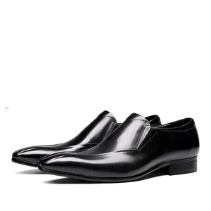 Classic black shiny leather loafers for men with slip-on business casual design