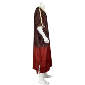 Side view of men's traditional V-neck robe with vertical stripes and red gradient finish