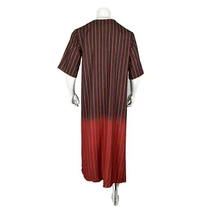 Back view of men's traditional striped long robe featuring a brown and red gradient design