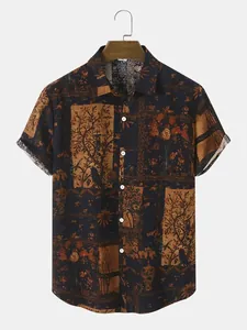 Detailed view showing the intricate vintage ethnic floral pattern on this shirt