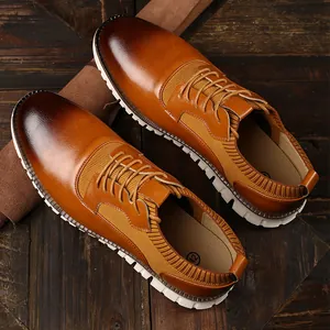 Stilvolle braune Leder-Freizeitschuhe für Herren mit Fly-Knit-Details und EVA-Sohle