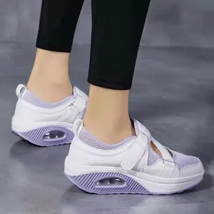 Baskets à plateforme à coussin d'air pour femmes, respirantes, accents violets et velcro