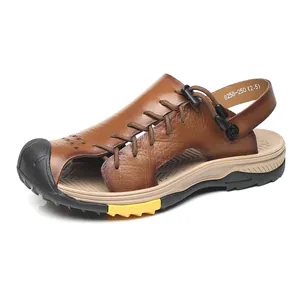 Men Cowhide Leather Outdoor Sandals Breathable Closed Toe Two-Way Wear Beach Water Shoes Casual Non-Slip Summer Footwear Sandals