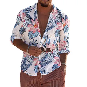 Herren-Freizeithemd mit tropischem Blumen- und Palmenblattmuster für den Strandurlaub