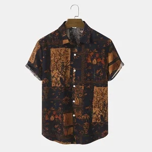 Men's vintage floral short sleeve button-down shirt with a classic retro nature pattern
