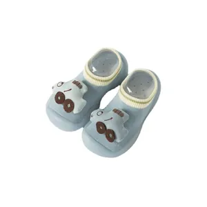 Soft sole non-slip baby floor socks with cute cartoon car design for newborn toddlers.