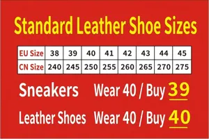Comprehensive size conversion chart for men's leather shoes and casual sports sneakers