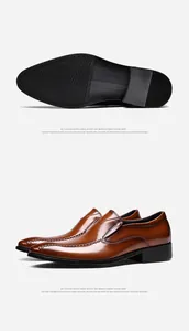 High-quality detailed view of men's brown leather dress shoes with sole and profile