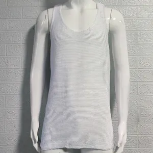 Frontal view of white knitted mesh tank top for men featuring a breathable texture