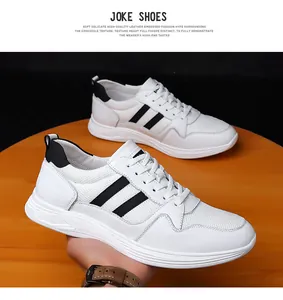 Close-up of men's white sneakers in mesh and leather with a hidden 6cm height boost