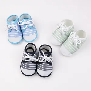 Babyjongens Gestreepte Katoenen Zachte Zool Lauflernschuhe Voor Pasgeborenen Antislip Ademend Casual Eerste Wandelschoenen